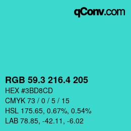 カラーコード: RGB 59.3 216.4 205 | qconv.com