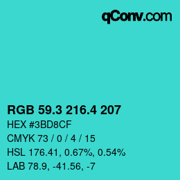 カラーコード: RGB 59.3 216.4 207 | qconv.com