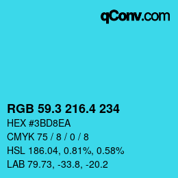 カラーコード: RGB 59.3 216.4 234 | qconv.com
