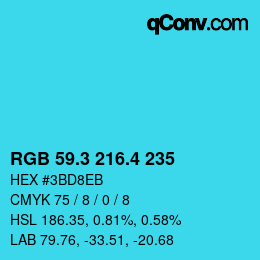 カラーコード: RGB 59.3 216.4 235 | qconv.com