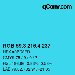 カラーコード: RGB 59.3 216.4 237 | qconv.com