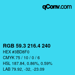 カラーコード: RGB 59.3 216.4 240 | qconv.com