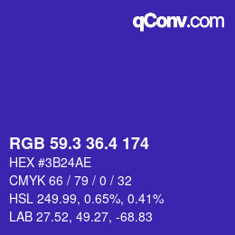 カラーコード: RGB 59.3 36.4 174 | qconv.com