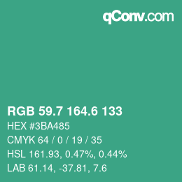 カラーコード: RGB 59.7 164.6 133 | qconv.com
