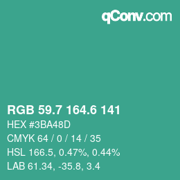 カラーコード: RGB 59.7 164.6 141 | qconv.com