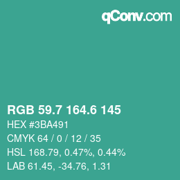 カラーコード: RGB 59.7 164.6 145 | qconv.com