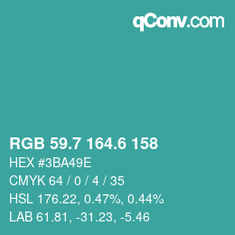 カラーコード: RGB 59.7 164.6 158 | qconv.com