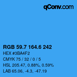カラーコード: RGB 59.7 164.6 242 | qconv.com