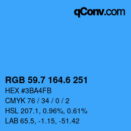 カラーコード: RGB 59.7 164.6 251 | qconv.com
