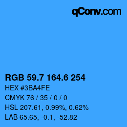 カラーコード: RGB 59.7 164.6 254 | qconv.com