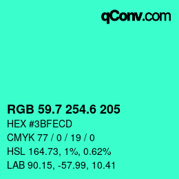 カラーコード: RGB 59.7 254.6 205 | qconv.com