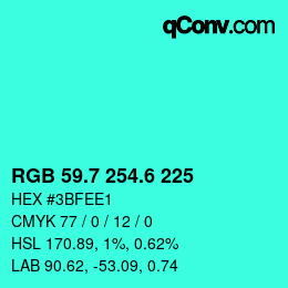カラーコード: RGB 59.7 254.6 225 | qconv.com