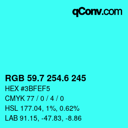 カラーコード: RGB 59.7 254.6 245 | qconv.com