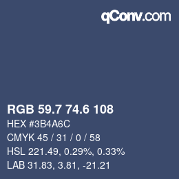 カラーコード: RGB 59.7 74.6 108 | qconv.com