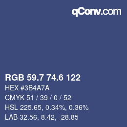カラーコード: RGB 59.7 74.6 122 | qconv.com