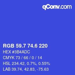 カラーコード: RGB 59.7 74.6 220 | qconv.com