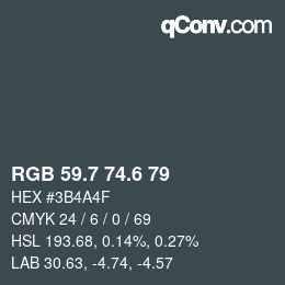 カラーコード: RGB 59.7 74.6 79 | qconv.com