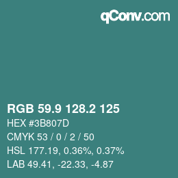 カラーコード: RGB 59.9 128.2 125 | qconv.com