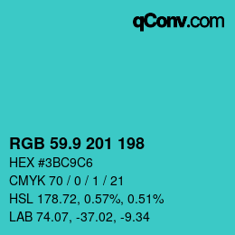 Color code: RGB 59.9 201 198 | qconv.com
