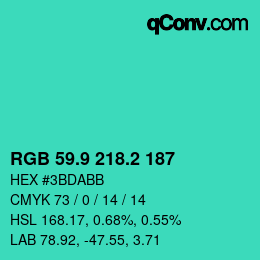 カラーコード: RGB 59.9 218.2 187 | qconv.com