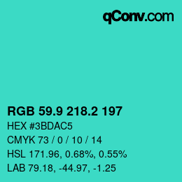 カラーコード: RGB 59.9 218.2 197 | qconv.com