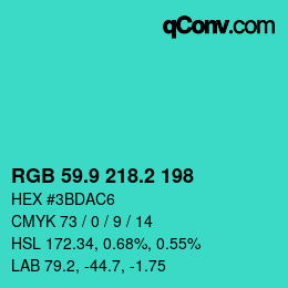 カラーコード: RGB 59.9 218.2 198 | qconv.com