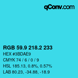 カラーコード: RGB 59.9 218.2 233 | qconv.com