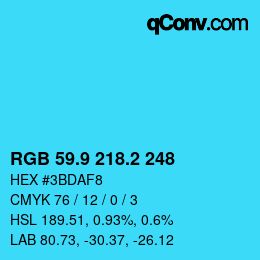 カラーコード: RGB 59.9 218.2 248 | qconv.com