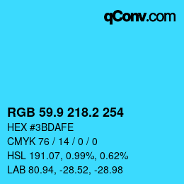 カラーコード: RGB 59.9 218.2 254 | qconv.com