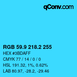カラーコード: RGB 59.9 218.2 255 | qconv.com