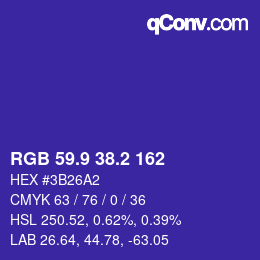 カラーコード: RGB 59.9 38.2 162 | qconv.com