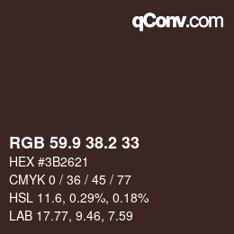 Color code: RGB 59.9 38.2 33 | qconv.com