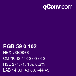 颜色代码: RGB 59 0 102 | qconv.com