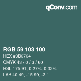 Color code: RGB 59 103 100 | qconv.com