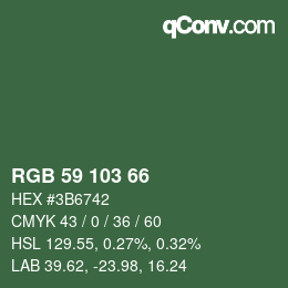 Color code: RGB 59 103 66 | qconv.com