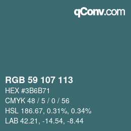 Color code: RGB 59 107 113 | qconv.com