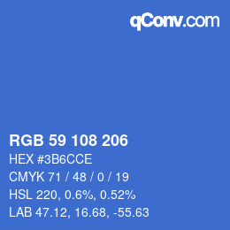 Color code: RGB 59 108 206 | qconv.com