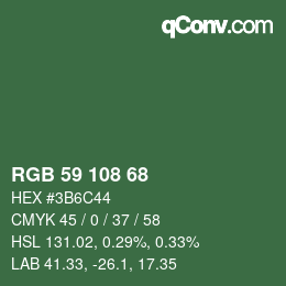 Color code: RGB 59 108 68 | qconv.com