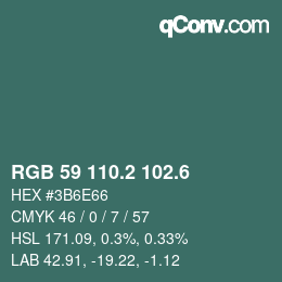 カラーコード: RGB 59 110.2 102.6 | qconv.com