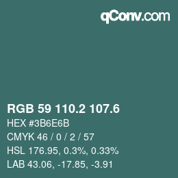 カラーコード: RGB 59 110.2 107.6 | qconv.com