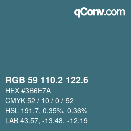 カラーコード: RGB 59 110.2 122.6 | qconv.com