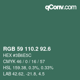 カラーコード: RGB 59 110.2 92.6 | qconv.com
