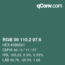 カラーコード: RGB 59 110.2 97.6 | qconv.com