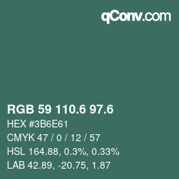 カラーコード: RGB 59 110.6 97.6 | qconv.com