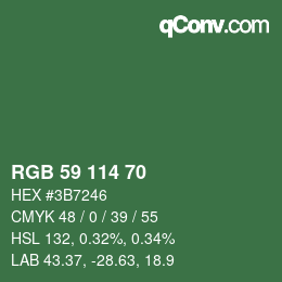 Color code: RGB 59 114 70 | qconv.com