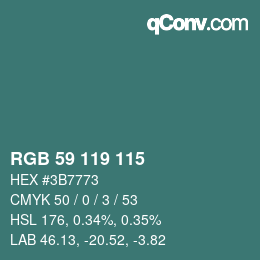 Color code: RGB 59 119 115 | qconv.com