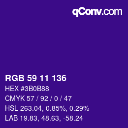 Color code: RGB 59 11 136 | qconv.com