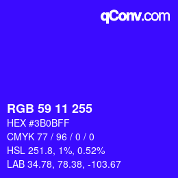 Código de color: RGB 59 11 255 | qconv.com