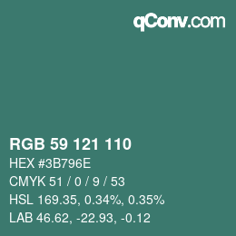 Color code: RGB 59 121 110 | qconv.com
