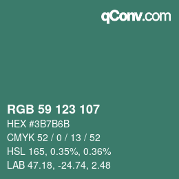 カラーコード: RGB 59 123 107 | qconv.com